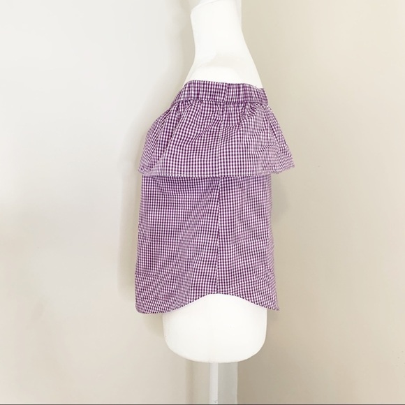 Off the shoulder purple and white checked top - Picture 4 of 5